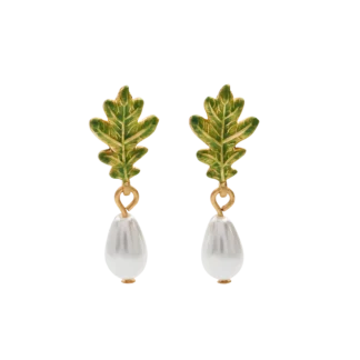 Fable Gold Oak Leaf Pearl Drop Earrings